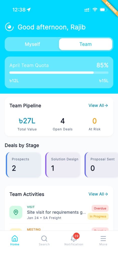 CRM Home Dashboard